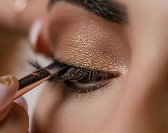a woman getting her make up done with a brush